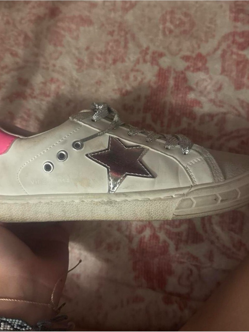Vintage Havana White Sneaker with Silver Star and Pink Heel Tab